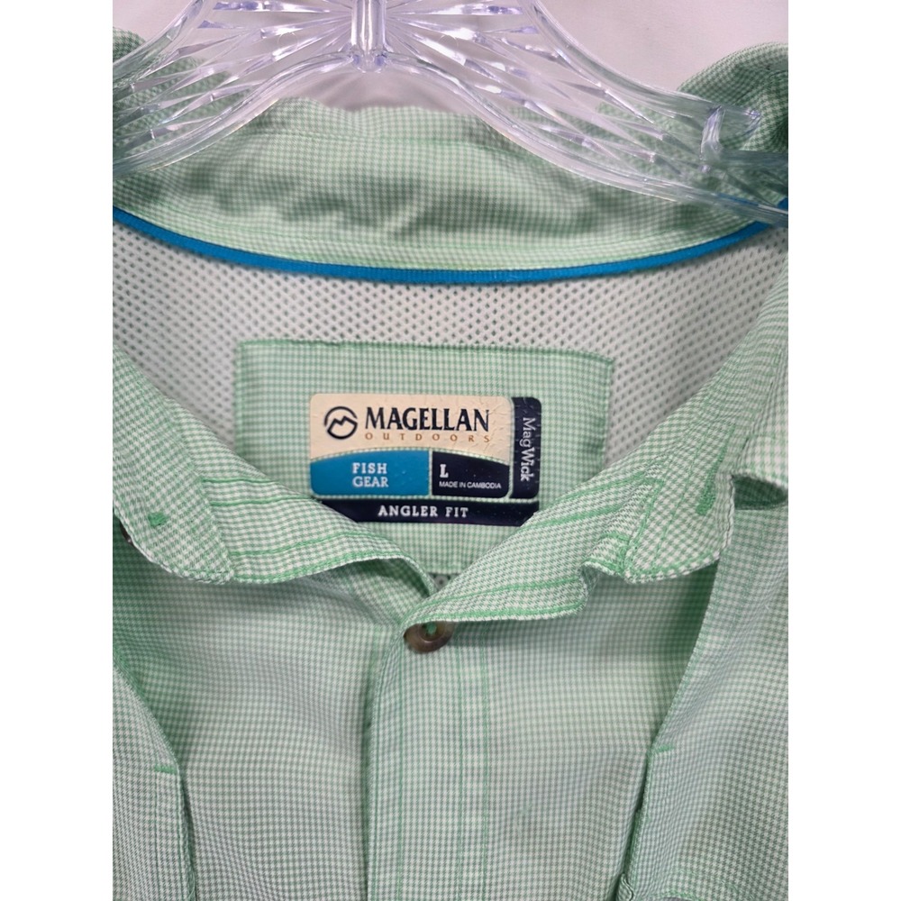 Magellan Outdoors Fish Gear Shirt Mens Large Green Gingham Angler Fit MagWick L - Picture 2 of 8